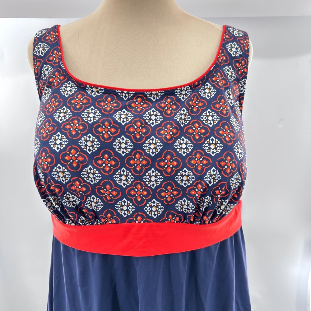 Lands End Womens 18W Navy Blue Red Medallion Print Swim Dress One Piece Swimsuit - Picture 14 of 14